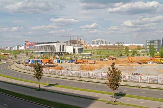 Moscow, Russia - May 22, 2019: Construction site in Skolkovo technopark in Moscow