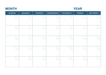 Blank Calendar Template with Blank Copy Space For Date ,Month and Space For Your Note