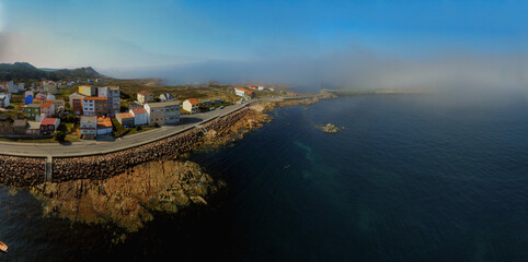 Camelle. Aerial view of coast and village in Galicia.Spain. Drone Photo