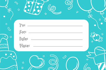Birthday invitation card to write name, date and place blue
