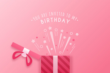 Birthday invitation card to write name, date and place. Surprise pink