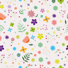 Seamless pattern with colourful wild flowers
