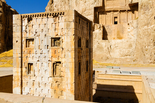 Ka'ba-ye Zartosht (cube shaped construction), Naqsh-e Rustam, an ancient necropolis in Pars Province, Iran.