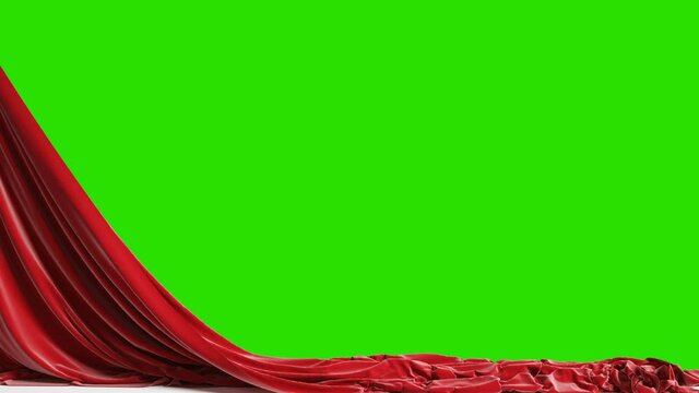 Falling red curtains with green chroma key, 4k