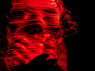 lightpainting portrait, new art direction, long exposure photo without photoshop, light drawing at...