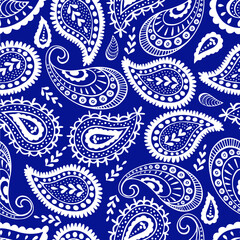 Paisley seamless pattern. Blue and White Floral background.