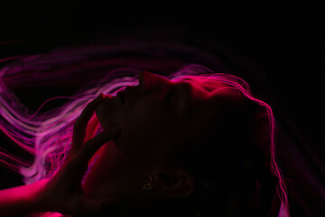 lightpainting portrait, new art direction, long exposure photo without photoshop, light drawing at...
