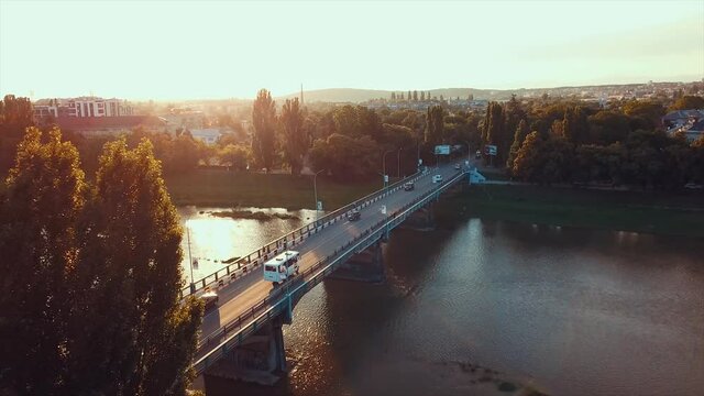 transport bridge over the river.  Bridge over the river Uzh
