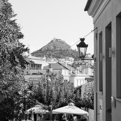 Plaka district and Lycabettus hill in Athens