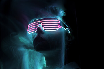 light portrait, new art direction, long exposure photo without photoshop, light drawing at long...