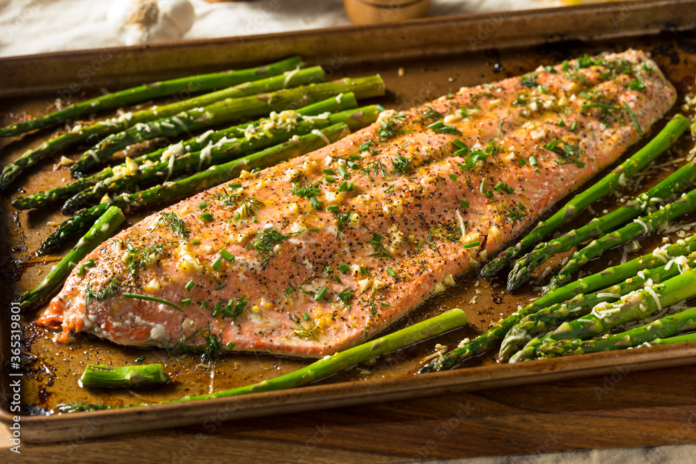 Canvas Prints homemade roasted salmon filet and asparagus