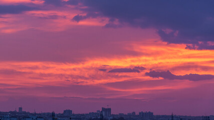 Pink sunset over the city