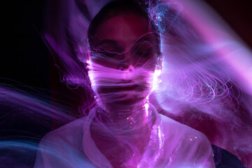 light portrait, new art direction, long exposure photo without photoshop, light drawing at long exposure	
