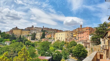 Landscape of the city center of Montepulciano, an ancient town of Tuscany, Italy - obrazy, fototapety, plakaty