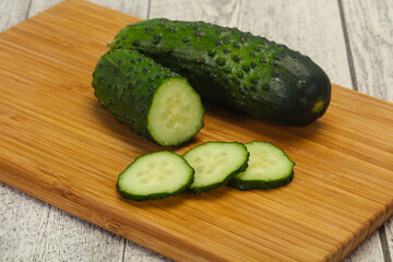 Ripe fresh green two cucumbers