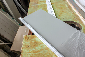 production room. On the table is the finished product. Metallic shimmer of white color