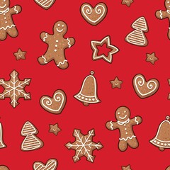 Fototapeta na wymiar Christmas and New Year seamless pattern. Endless texture for wallpaper, web page background, wrapping paper and etc. Flat style.