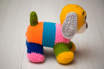 Knitted dog hand. Symbol 2018.