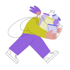 Happy man going zero waste shopping vector flat illustration