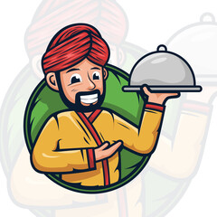 arabian chef or waiters mascot character for logo illustration style. vector design