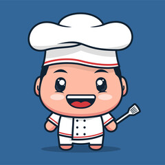 Chef cartoon character. cute mascot wear white restaurant uniform ,  vector illustration.