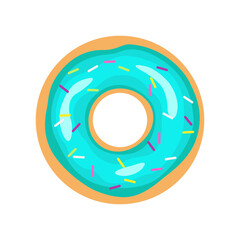 Cartoon donut with glaze, donut icon.