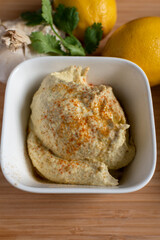 bowl of humous with copy space 