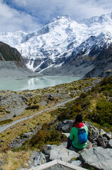 Snow covered mountains on Hooker Valley Track, South Island, New Zealand