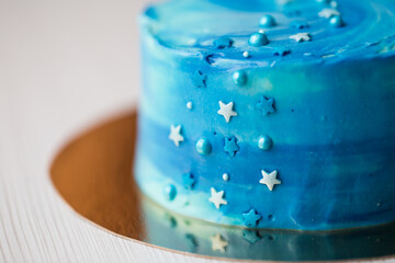 Blue cake with stars. Cake space