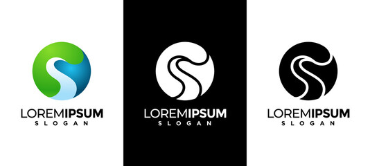 Stream logo vector, letter C and S icon. river flow symbol illustration in three version designs