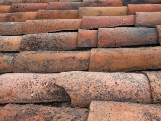 Detail of a rustic roof with irregular tiles