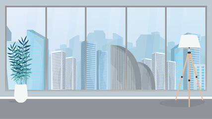 Empty office with a large panoramic window. Good for business design. Vector.