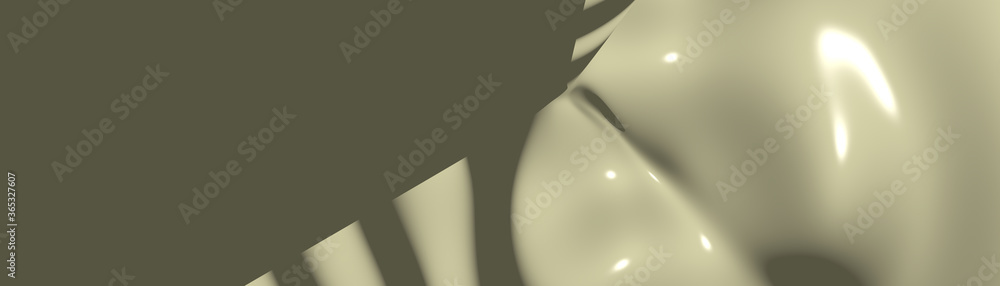 Poster ultra wide 3d illustration of a geometrical shape of khaki color on a white abstract background as a