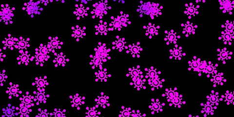 Dark purple vector background with covid-19 symbols.
