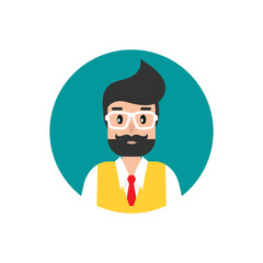 Teacher or tutor in blue circle. Internet learning. on-line distant education.