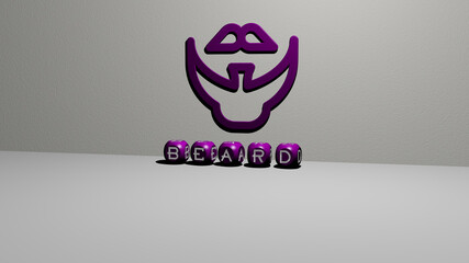3D illustration of beard graphics and text made by metallic dice letters for the related meanings of the concept and presentations. background and adult