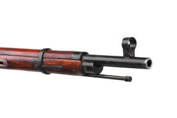 Soviet Mosin rifle isolate on a white back The weapon of the red army and the revolution. A vintage bolt carbine from World War II.