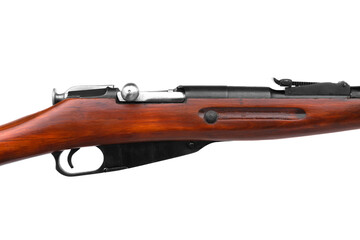 Soviet Mosin rifle isolate on a white back The weapon of the red army and the revolution. A vintage...