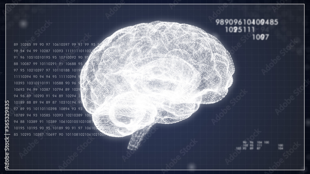 Poster 3d rendering of futuristic cyber brain analysis.