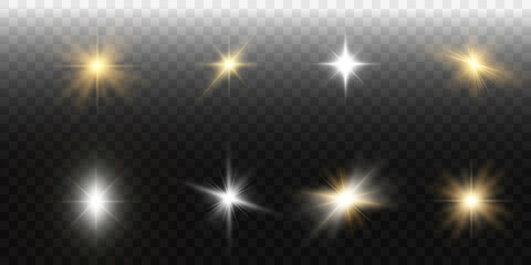 Set of bright beautiful stars twinkling beautiful lights vector graphics.