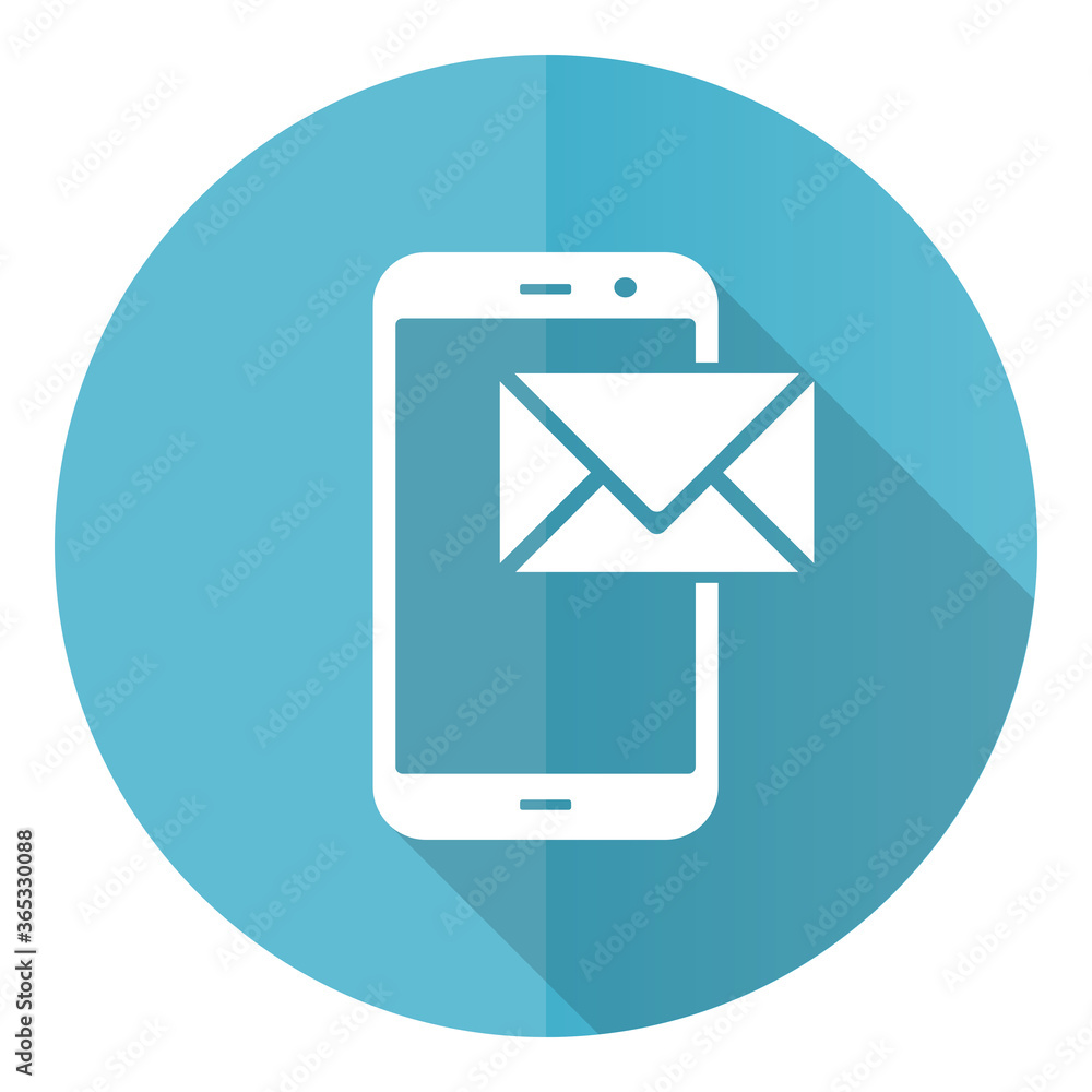 Aufkleber Mail vector icon, flat design blue round web button isolated on white background