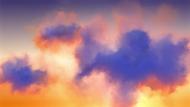 Animation of a Blue Sky with Clouds in Slow Movement at a Sunset, 4k resolution, Travelling