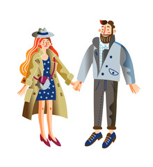 Vector character illustration of cute couple in spring clothes