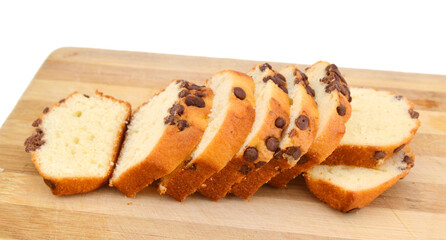 Top View of a Chocolate Chip Muffin Isolated on wooden board