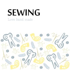sewing and needlework background - needle, thread, scissors