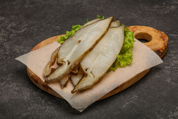 Delicous smoked halibut slices snack