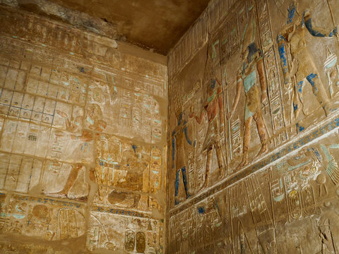 colorful painted walls in karnak temple