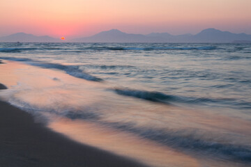 Sunset on a beach in Kos, Greece.