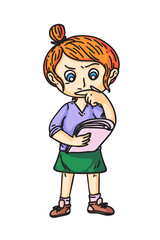 Cute girl reads script theatrical stage, talent show, kid film