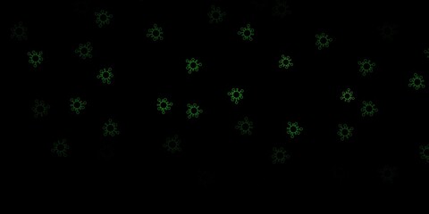 Dark green vector background with covid-19 symbols.